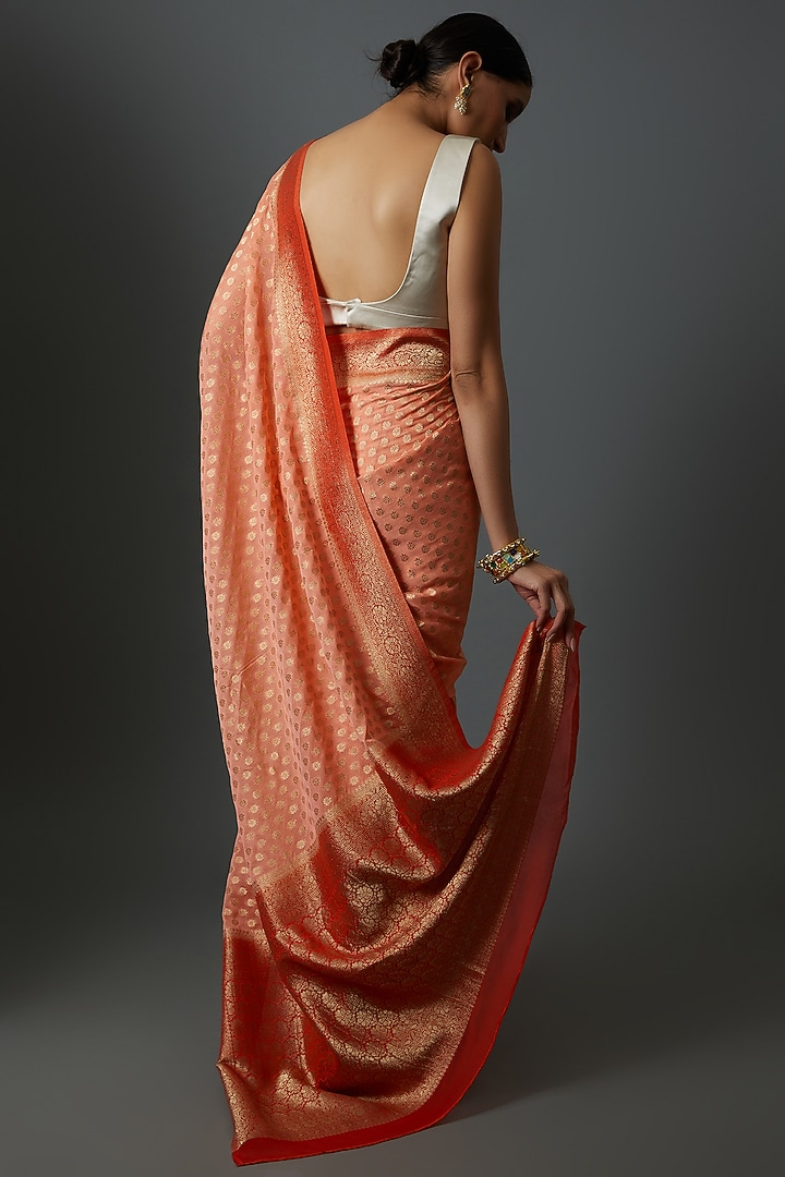 Orange Satin Jacquard Embroidered Party Wear Saree by Binal Patel at Pernia's Pop Up Shop
