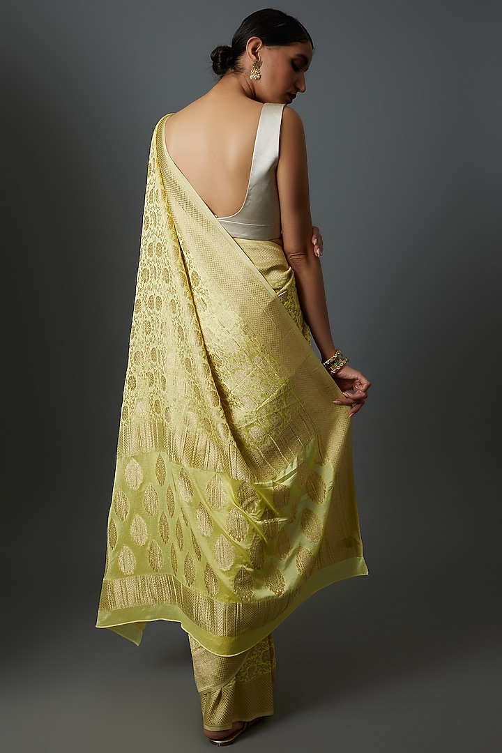 Yellow Brocade Embroidered Banarasi Party Wear Saree by Binal Patel at Pernia's Pop Up Shop