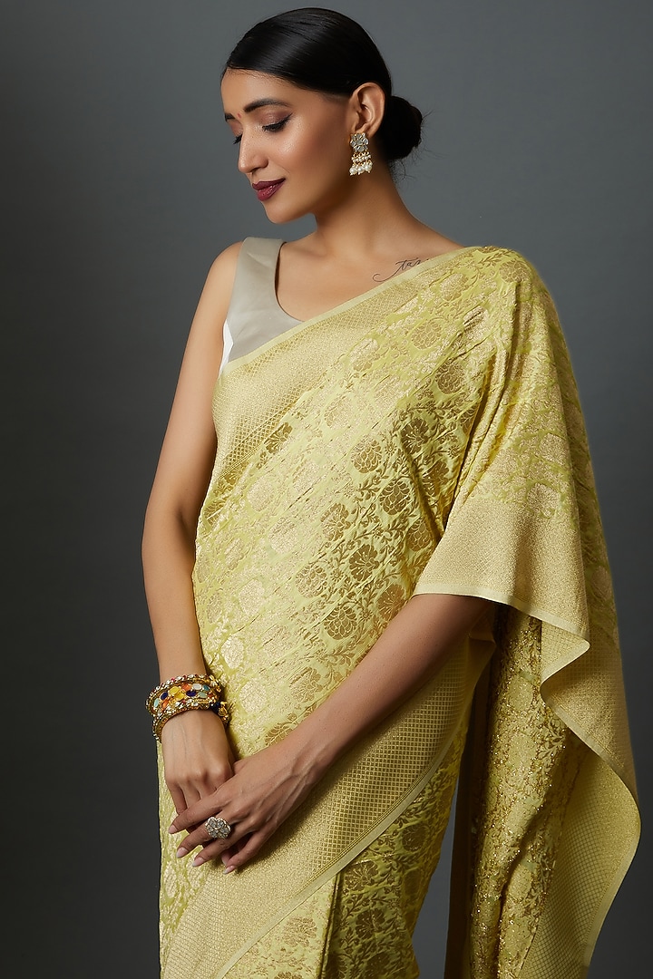 Yellow Brocade Embroidered Banarasi Party Wear Saree by Binal Patel at Pernia's Pop Up Shop