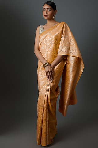 Orange Brocade Embroidered Banarasi Saree by Binal Patel