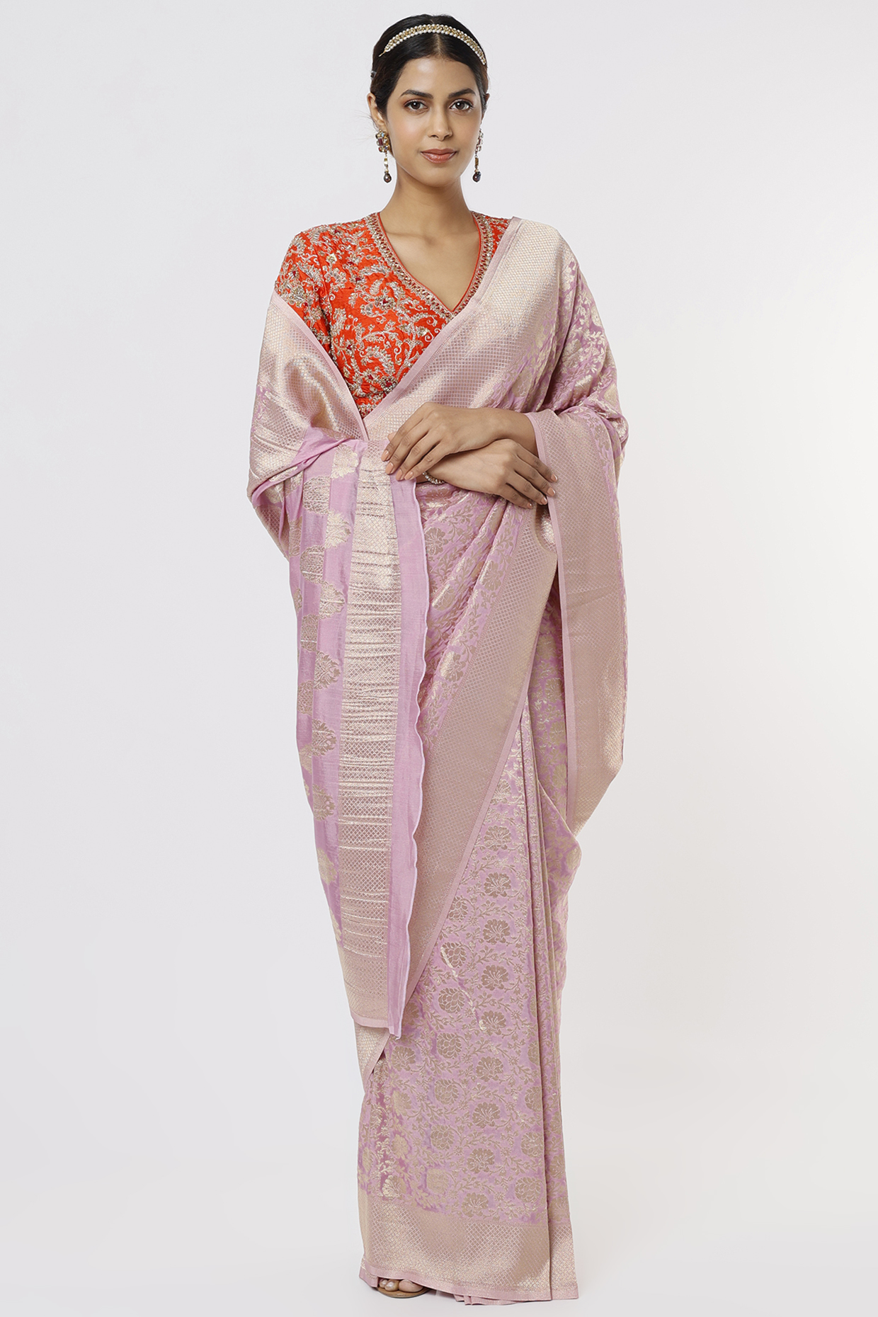 Light Magenta Viscose Saree by Binal Patel