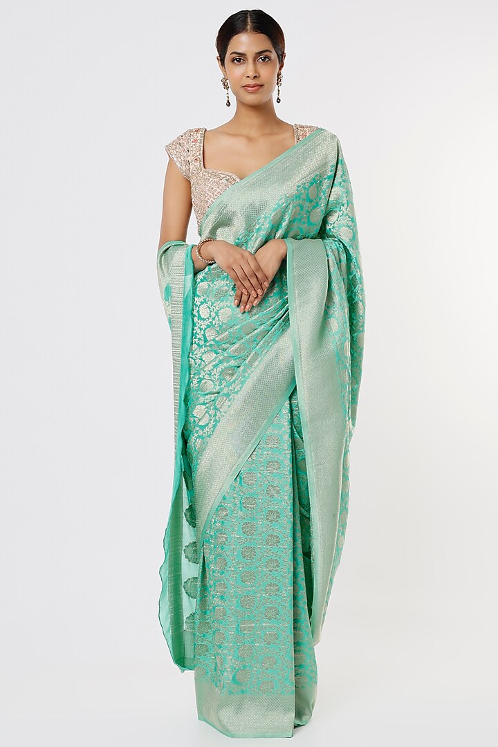 Sea Green Viscose Brocade Saree by Binal Patel