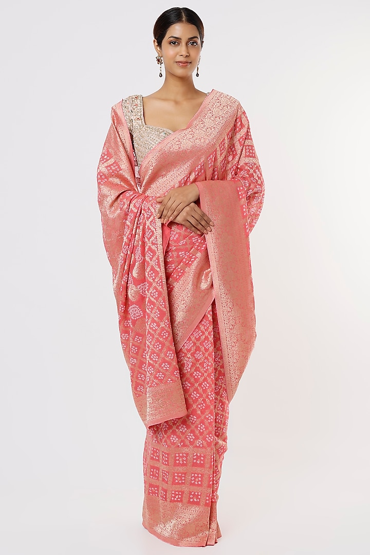 Pink Georgette Saree by Binal Patel at Pernia's Pop Up Shop