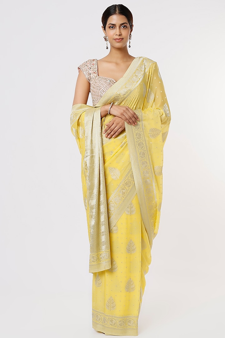 Yellow Georgette Saree by Binal Patel