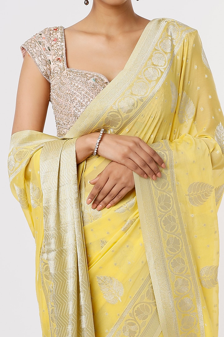 Yellow Georgette Party Wear Saree by Binal Patel at Pernia's Pop Up Shop