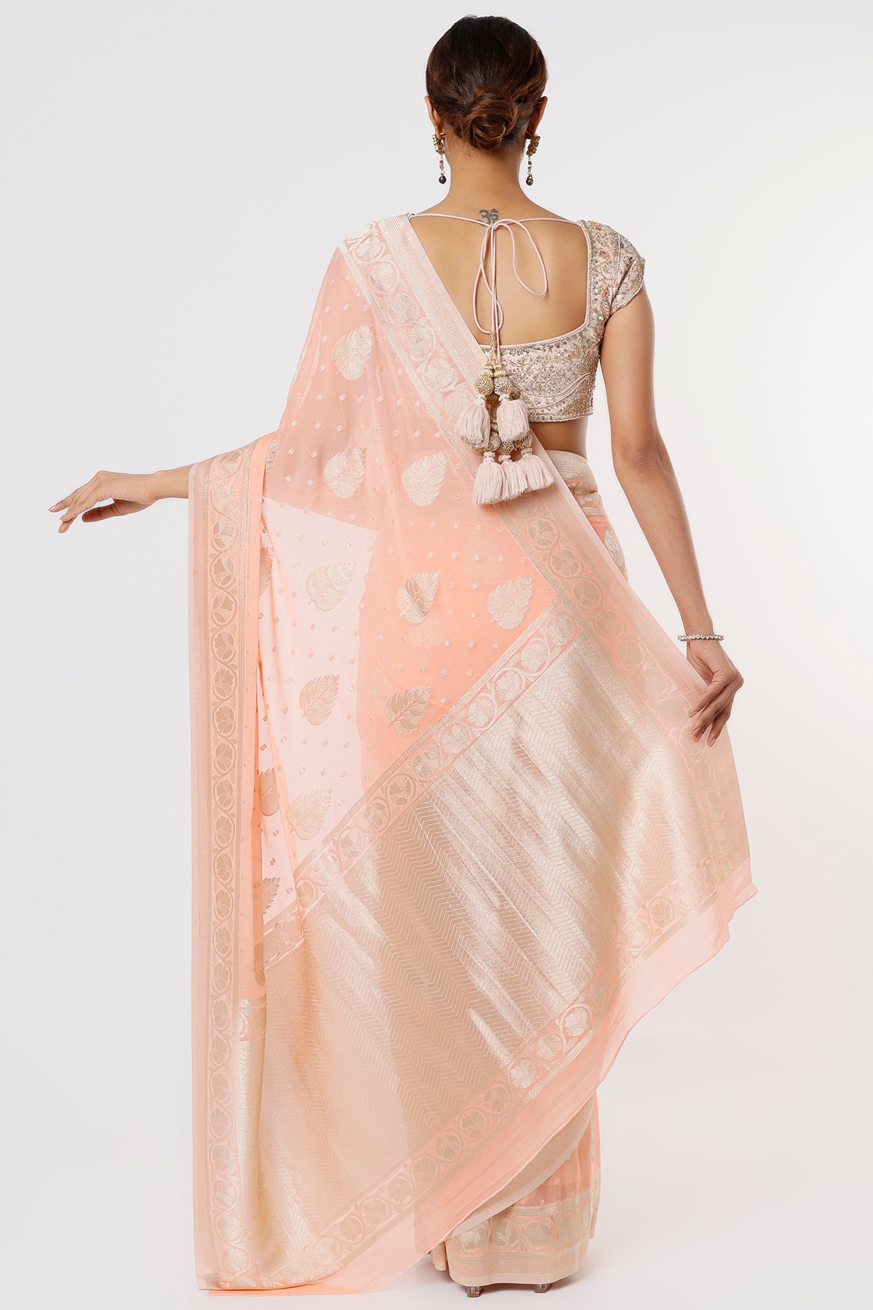 Peach Mirror Delights Georgette Saree with Embellishments | Shyla