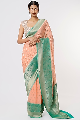 Peach & Green Georgette Saree by Binal Patel