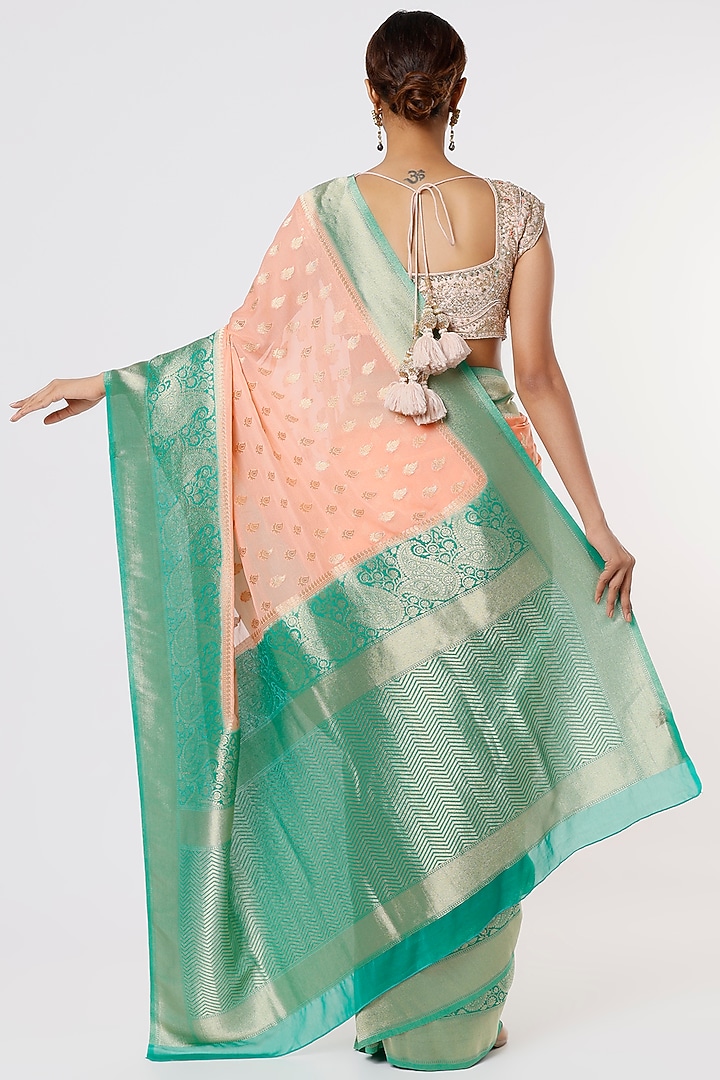 Peach & Green Georgette Party Wear Saree by Binal Patel at Pernia's Pop Up Shop