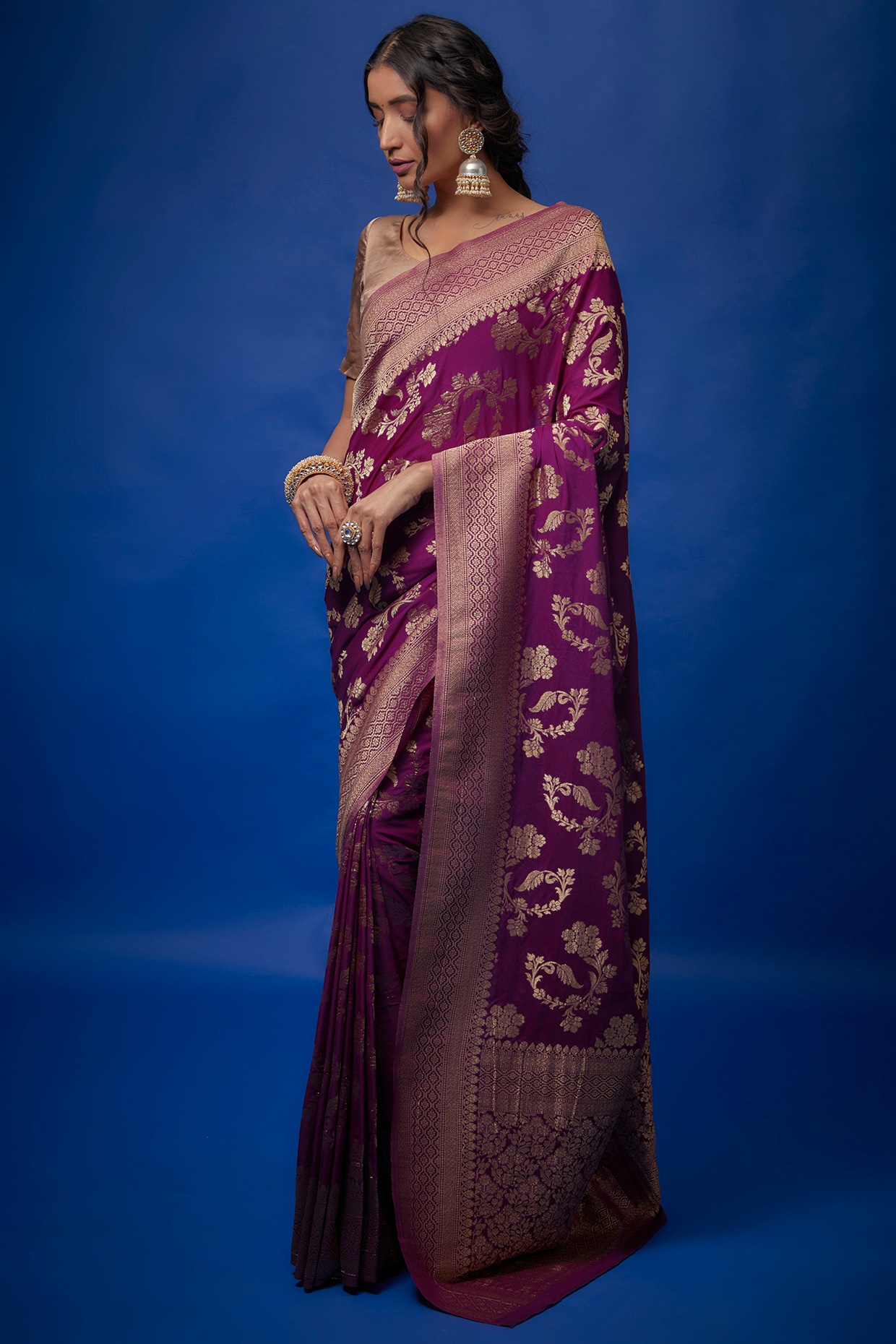 Black-Purple Pure Katan Silk Banarasi Handloom Saree - Tilfi