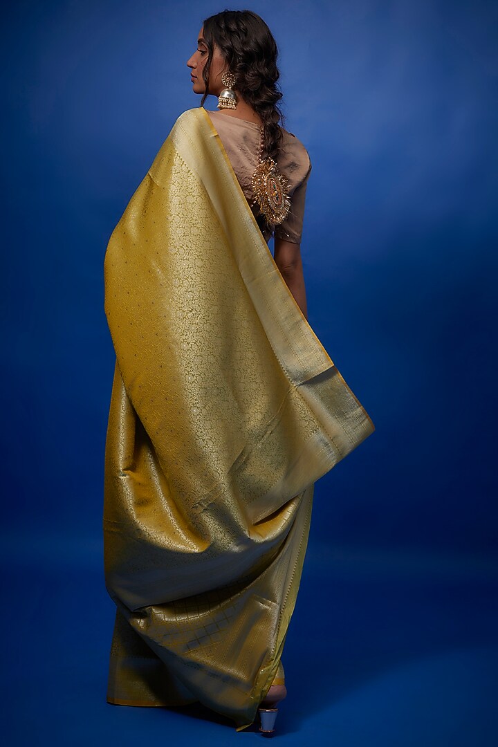 Greenish Yellow Brocade Banarasi Party Wear Saree Set by Binal Patel at Pernia's Pop Up Shop