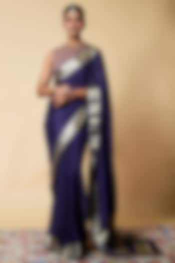 Navy Blue Viscose Chiffon Saree by Binal Patel at Pernia's Pop Up Shop