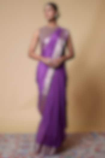 Purple Viscose Crepe Saree by Binal Patel at Pernia's Pop Up Shop