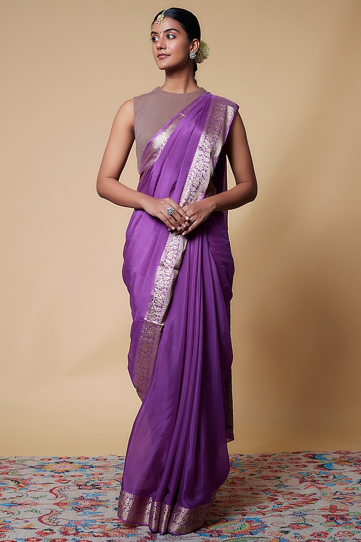 Purple Viscose Crepe Saree by Binal Patel at Pernia's Pop Up Shop