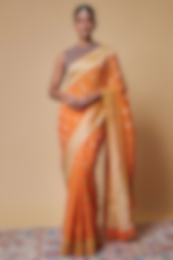 Orange Viscose Georgette Boota Saree by Binal Patel at Pernia's Pop Up Shop