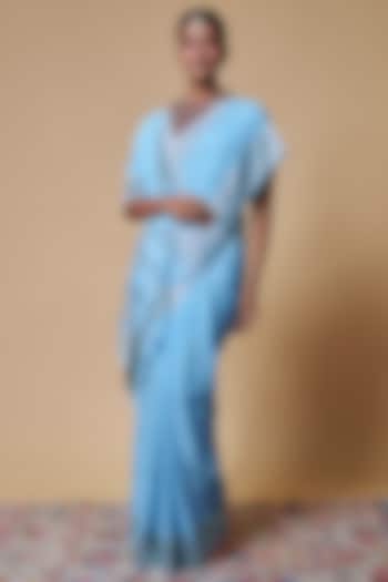 Blue Viscose Chiffon Saree by Binal Patel at Pernia's Pop Up Shop