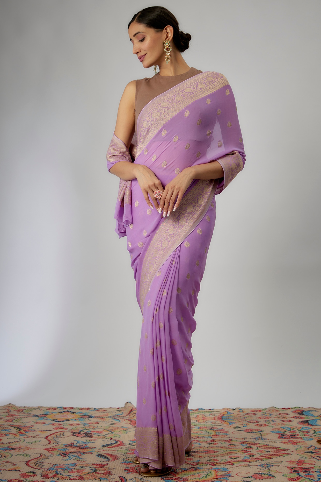 Designer georgette saree with Badla and Mukaish work – NawabiLehaja