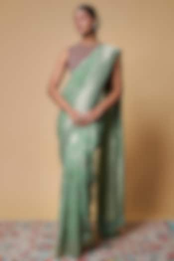 Green Viscose Georgette Saree by Binal Patel at Pernia's Pop Up Shop