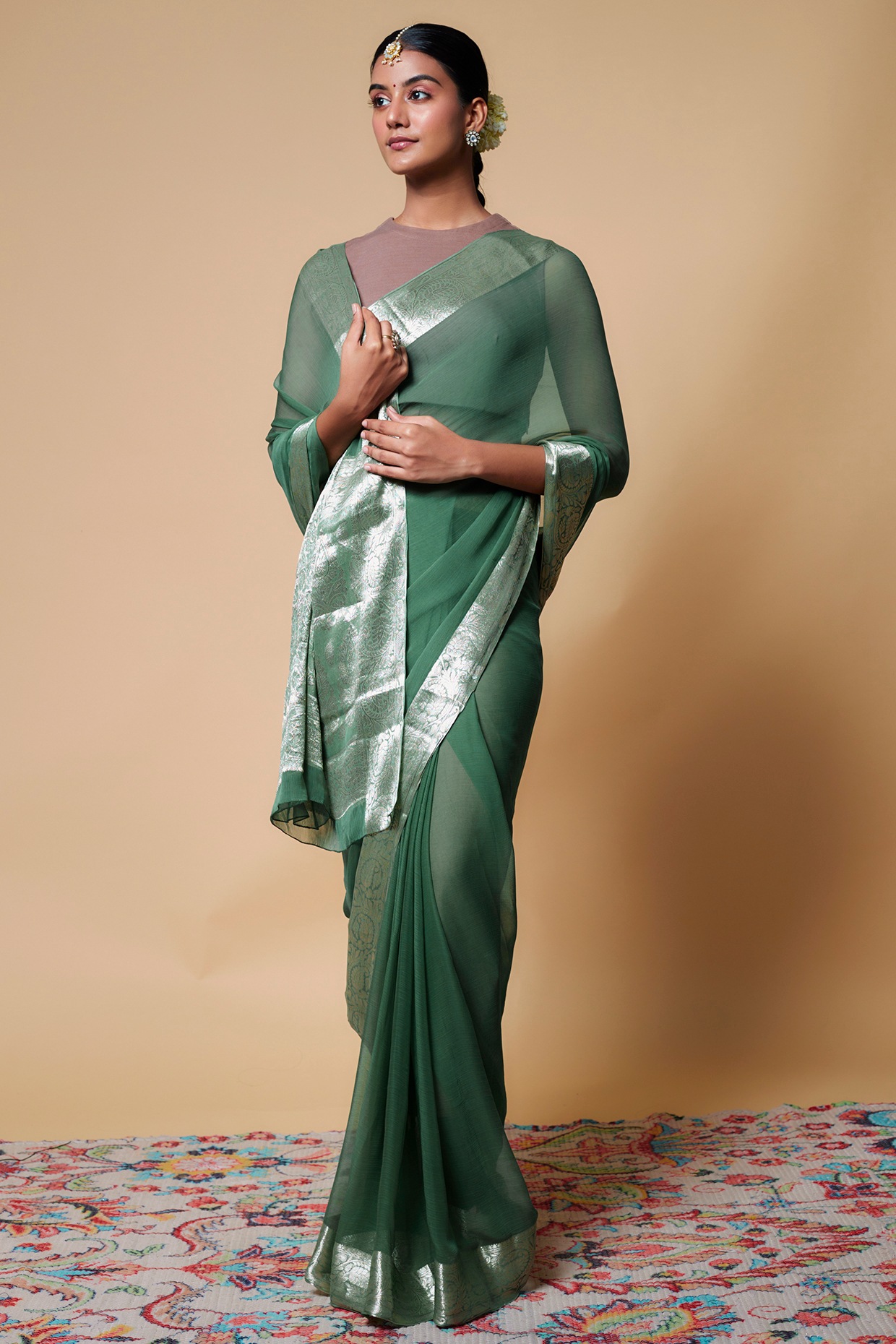 Black printed chiffon saree with blouse - Sourbh Sarees - 3999748