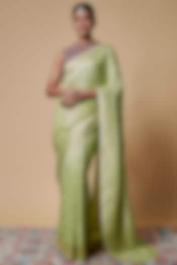 Green Viscose Georgette Saree by Binal Patel at Pernia's Pop Up Shop