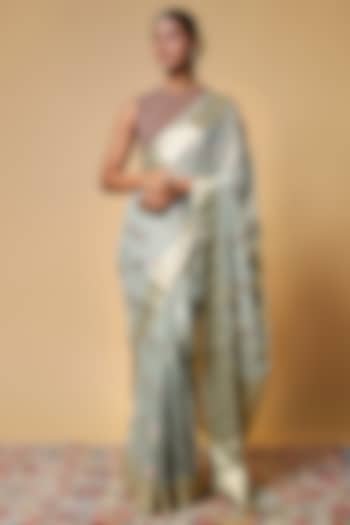 Sky Blue Viscose Chiffon Saree by Binal Patel at Pernia's Pop Up Shop