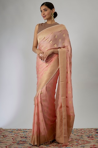 Peach Viscose Satin Saree by Binal Patel