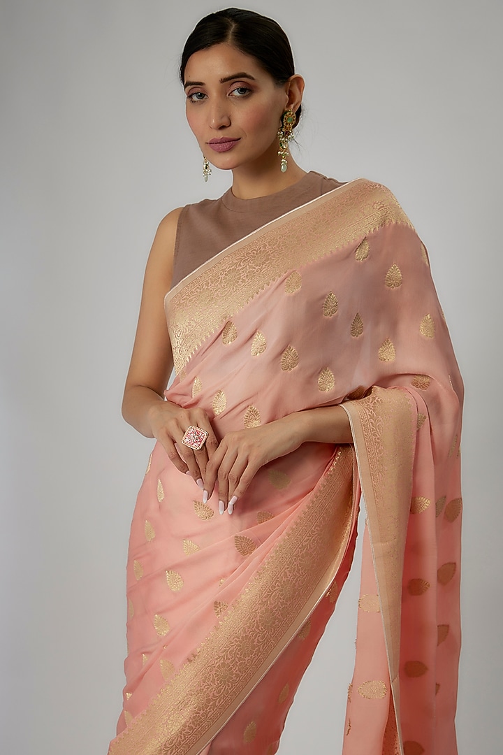 Peach Viscose Satin Party Wear Saree by Binal Patel at Pernia's Pop Up Shop