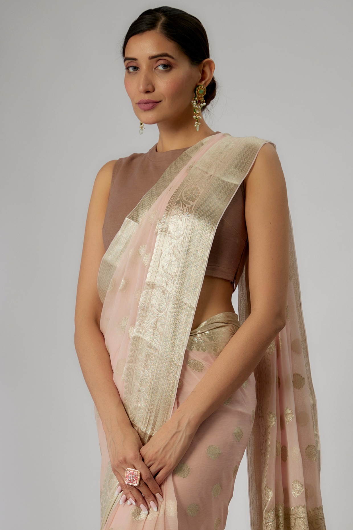 Pastel Peach Pure Chiffon Saree