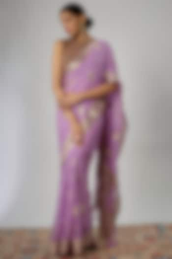 Purple Viscose Chiffon Saree by Binal Patel at Pernia's Pop Up Shop