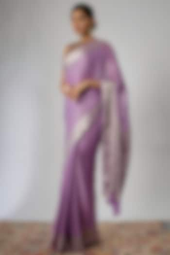 Purple Viscose Satin Crepe Saree by Binal Patel at Pernia's Pop Up Shop