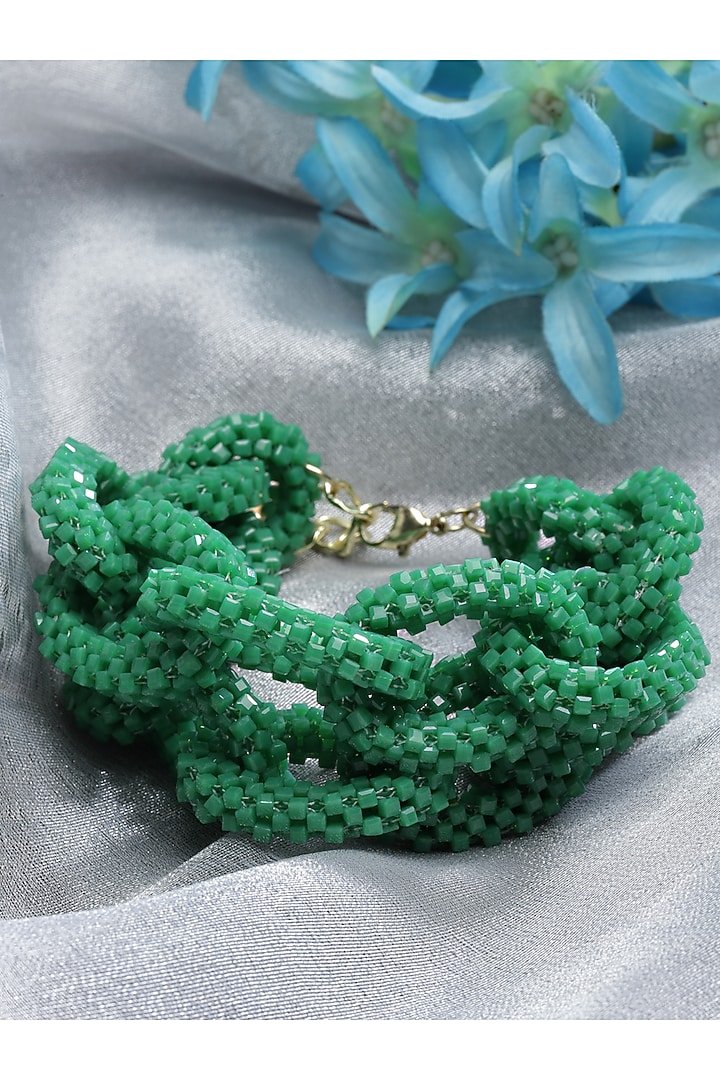 Green Glass Beaded Bracelet by Bijoux By Priya Chandna at Pernia's Pop Up Shop