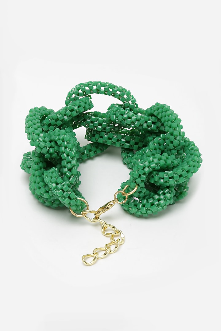Green Glass Beaded Bracelet by Bijoux By Priya Chandna at Pernia's Pop Up Shop