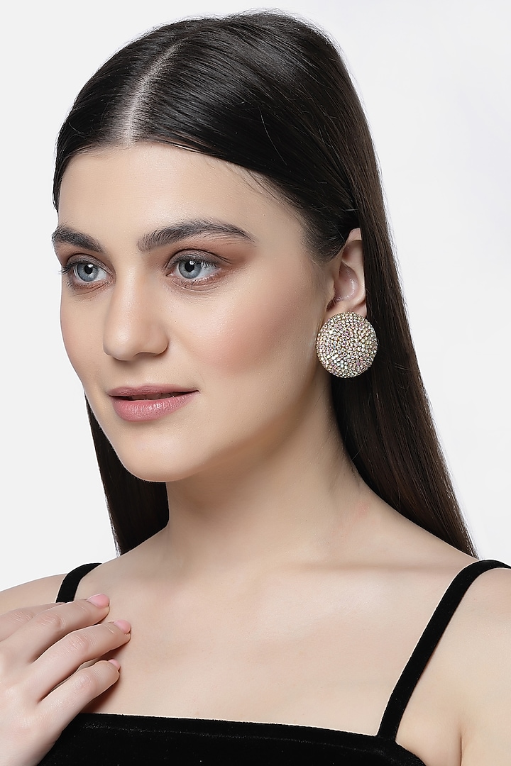 Gold Finish Crystal Stud Earrings by Bijoux By Priya Chandna at Pernia's Pop Up Shop