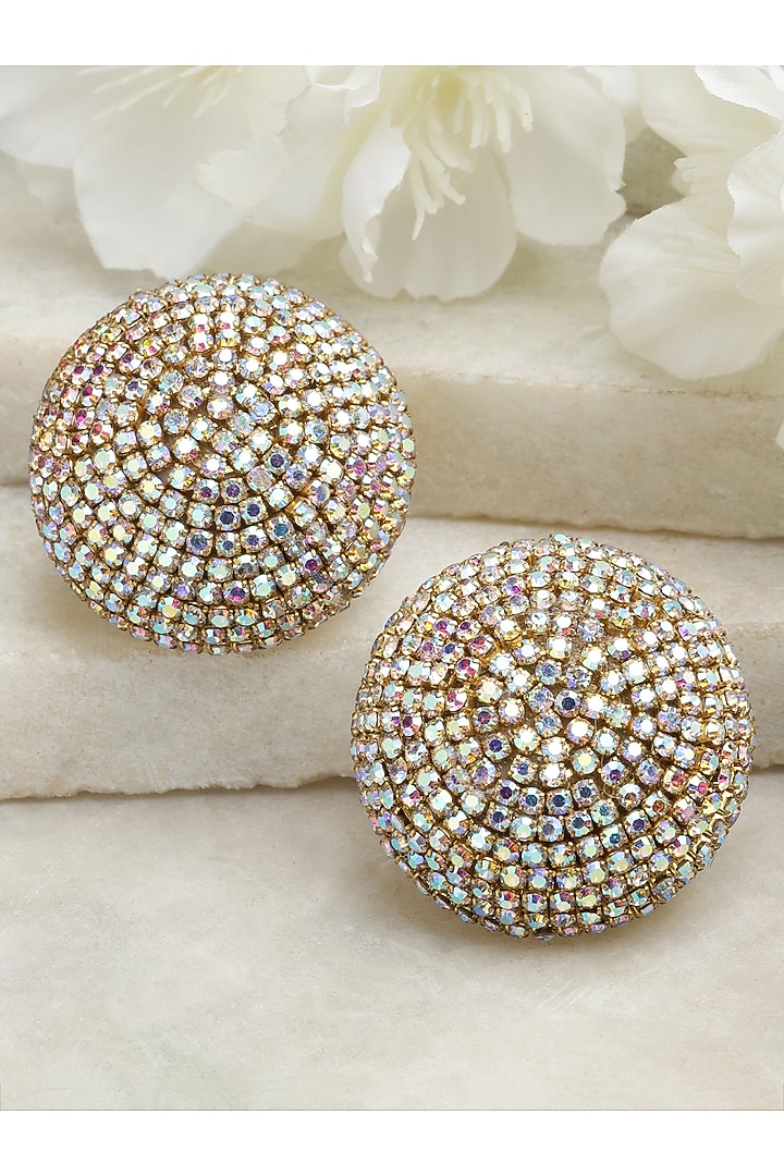Gold Finish Crystal Stud Earrings by Bijoux By Priya Chandna at Pernia's Pop Up Shop