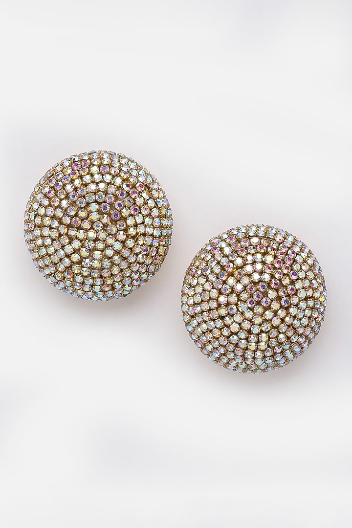 Gold Finish Crystal Stud Earrings by Bijoux By Priya Chandna at Pernia's Pop Up Shop