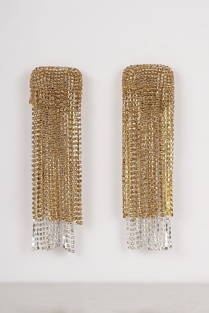 Gold Finish Crystal Dangler Earrings by Bijoux By Priya Chandna at Pernia's Pop Up Shop