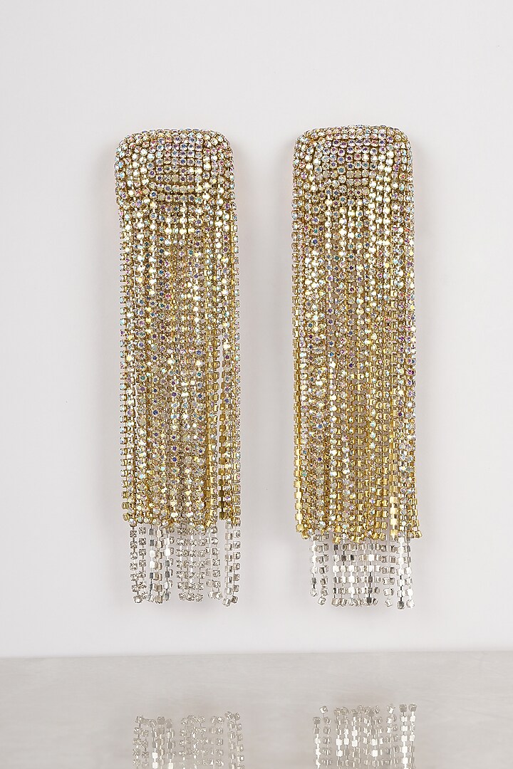 Gold Finish Crystal Dangler Earrings by Bijoux By Priya Chandna at Pernia's Pop Up Shop