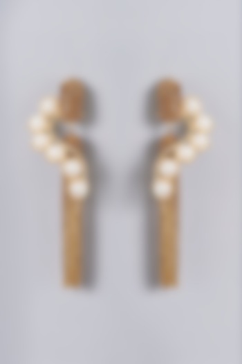 Gold Finish Pearl & Crystal Tassel Earrings by Bijoux By Priya Chandna at Pernia's Pop Up Shop