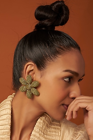 Gold Finish Daisy Stud Earrings by Bijoux By Priya Chandna
