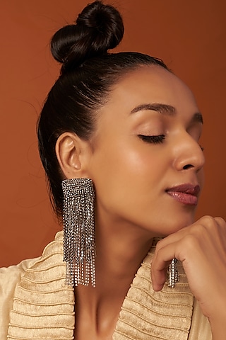 Gold Finish Crystal Waterfall Earrings by Bijoux By Priya Chandna