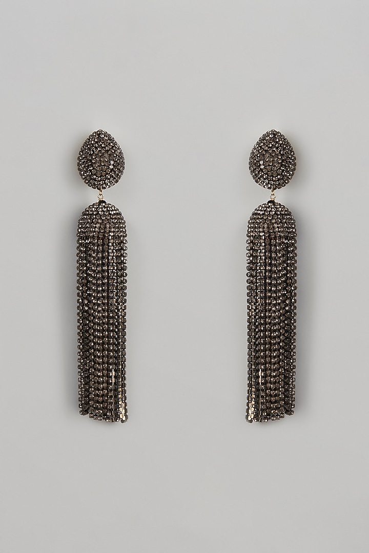 Gold Finish Crystal Waterfall Earrings by Bijoux By Priya Chandna at Pernia's Pop Up Shop