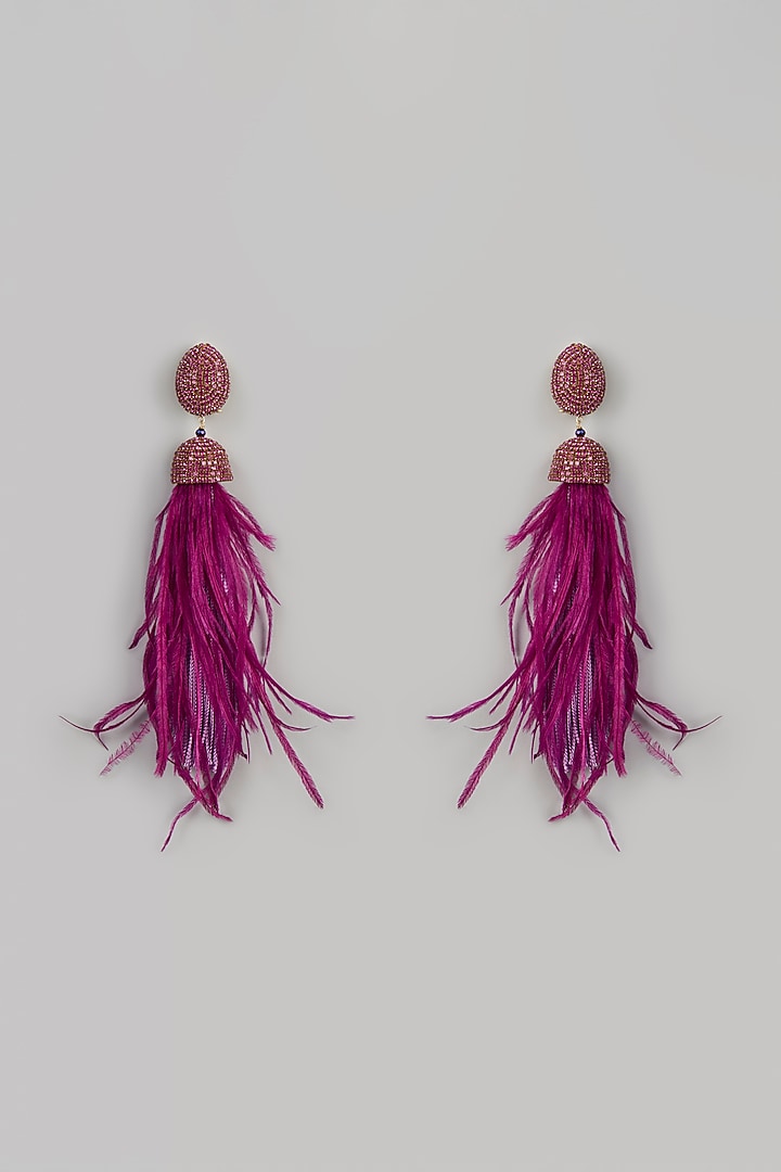 Gold Finish Feather Earrings by Bijoux By Priya Chandna at Pernia's Pop Up Shop