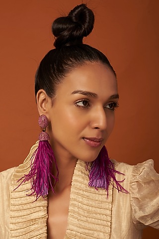 Gold Finish Feather Earrings by Bijoux By Priya Chandna