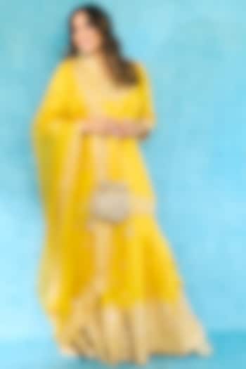 Yellow Tussar Gota Work Wedding Sharara Set by GOPI VAID at Pernia's Pop Up Shop