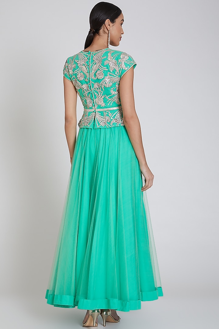 Blue Embroidered Jacket Set by Bhairavi Jaikishan at Pernia's Pop Up Shop