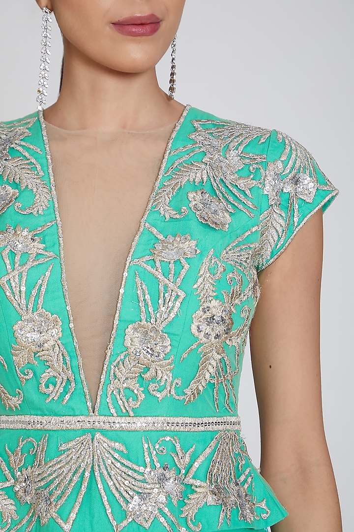 Blue Embroidered Jacket Set by Bhairavi Jaikishan at Pernia's Pop Up Shop