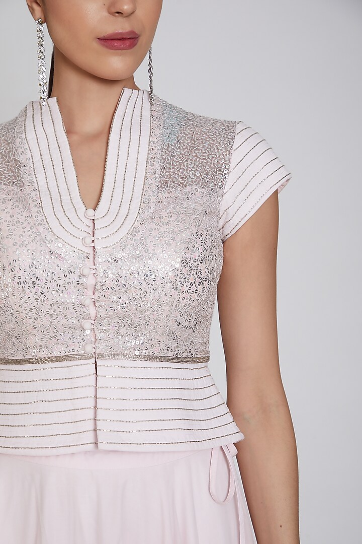 Pink Embroidered Jacket Set by Bhairavi Jaikishan at Pernia's Pop Up Shop