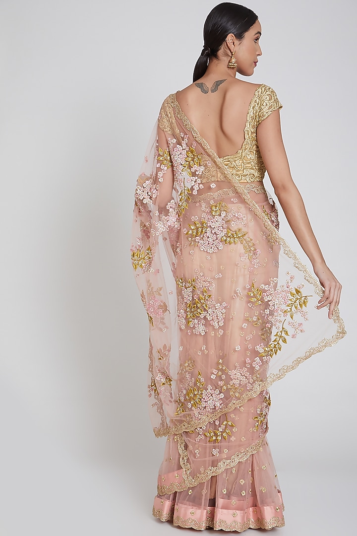 Pink Embroidered Reception Lehenga Saree Set by Bhairavi Jaikishan at Pernia's Pop Up Shop