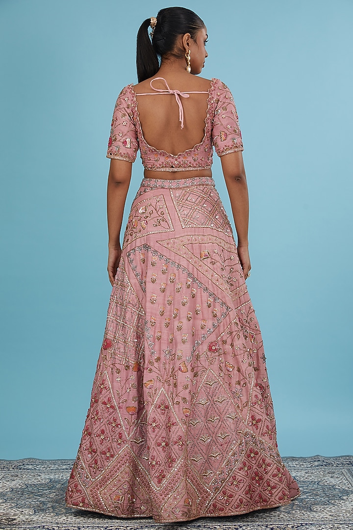 Pink Raw Silk Hand Embroidered Bridal Lehenga Set by JIGAR & NIKITA at Pernia's Pop Up Shop