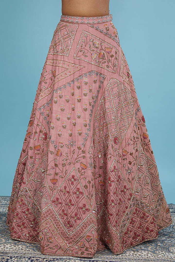Pink Raw Silk Hand Embroidered Bridal Lehenga Set by JIGAR & NIKITA at Pernia's Pop Up Shop