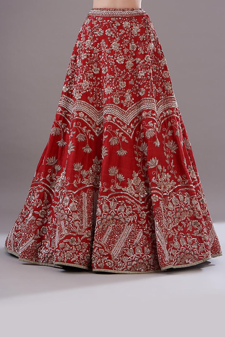 Crimson Red Silk Embroidered Bridal Lehenga Set by JIGAR & NIKITA at Pernia's Pop Up Shop
